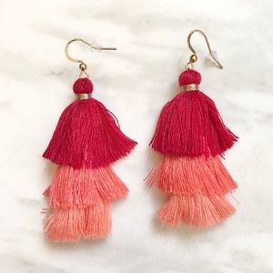 🎉 New Red & Orange Fringe Tassel Dangle Earrings